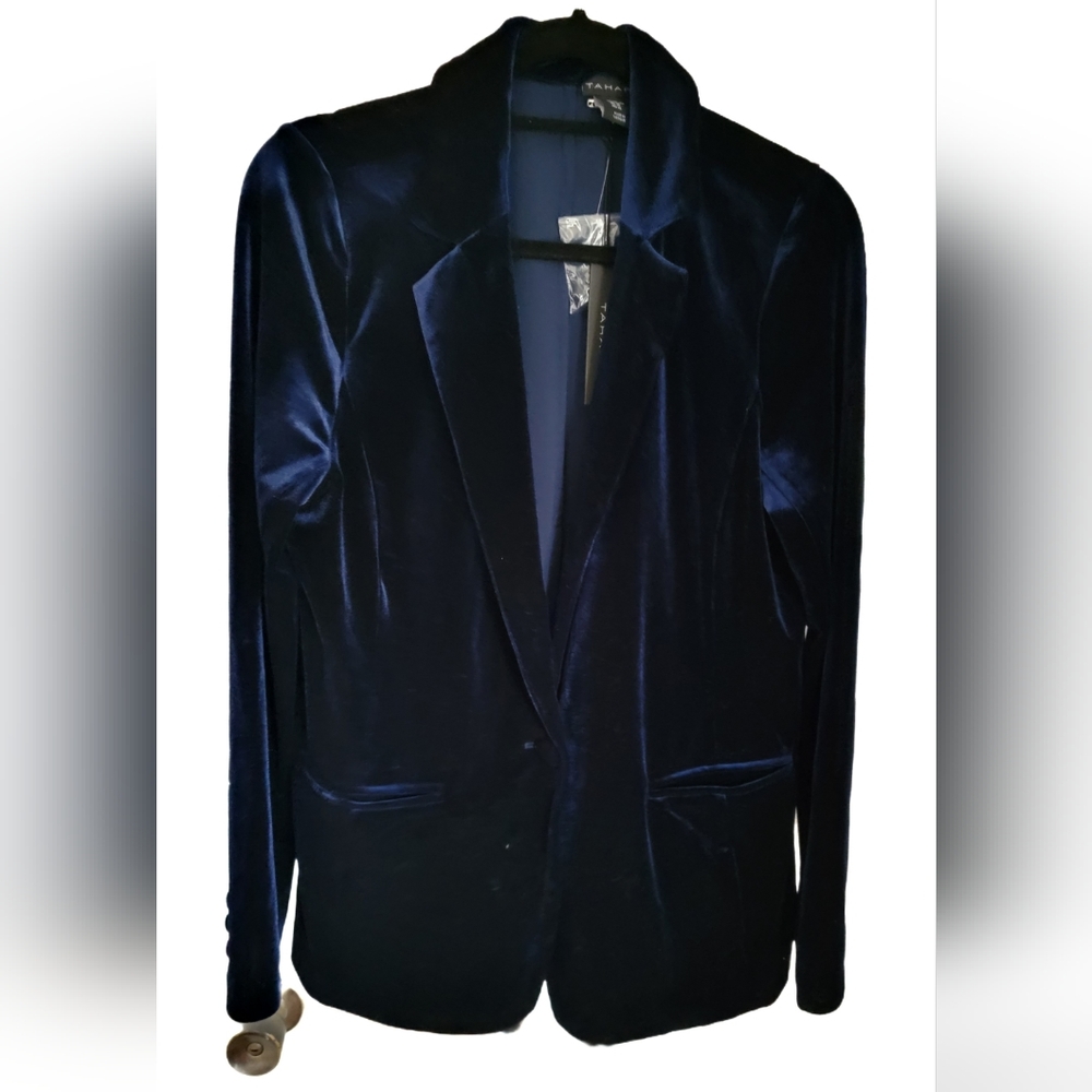 Tahari blue velvet blazer jacket XL women's
